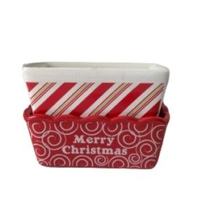 Christmas Ceramic Mini Bread Pans Candy Cane & Merry Christmas